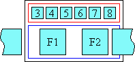 Diagram of glyph layout when ruby overhangs the following characters only