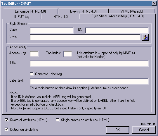 Screenshot of HomeSite tag editor for input element